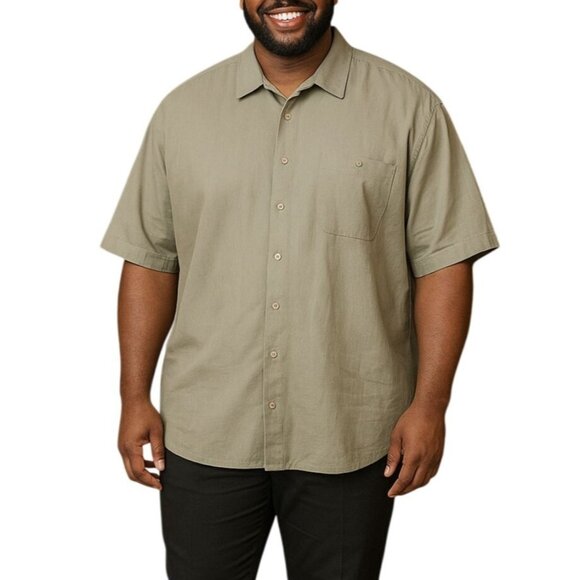 Trust Mens Short Sleeve Linen Blend Button-Down Shirt 3X Casual Relaxed Fit - Picture 1 of 8
